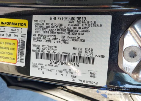 2015 Ford Fusion Energi Se Luxury z USA, uszkodzony, nr VIN 3FA6P0PU4FR287176